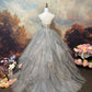 Robe de bal longue rétro en tulle pailleté gris argenté brillant et exquis, longueur au sol, nv5157
