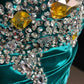 Blaues elegantes Retro-Mode-Exquisite Edelstein-Perlen-Kurzes Satin-Ballkleid-Abendkleid-Abschlussballkleid nv4082