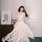 Spaghetti Strap Bohemian Lace Wedding Dress, Cutout Floral Bridal Gown  NV7289