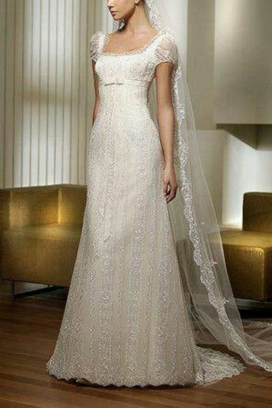 White simple, fashionable and elegant bow decoration, long exquisite lace floor-length tail ball gown, evening gown, ball gown, imperial gown, wedding dress nv3943