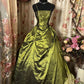 Green spaghetti strap vintage beaded elegant long ball gown evening dress nv2971