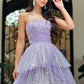 Light Purple Sparkling Tulle Sequin A-Line Long Tiered Ball Gown Evening Dress fall bridal shower outfit for guest nv2651