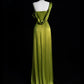 Green Soft Satin One Shoulder Vintage A-Line Long Slit Prom Dress Party Dress nv3366