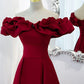 Robe de bal courte en satin à épaules dénudées et coupe A-line rouge bordeaux nv2115