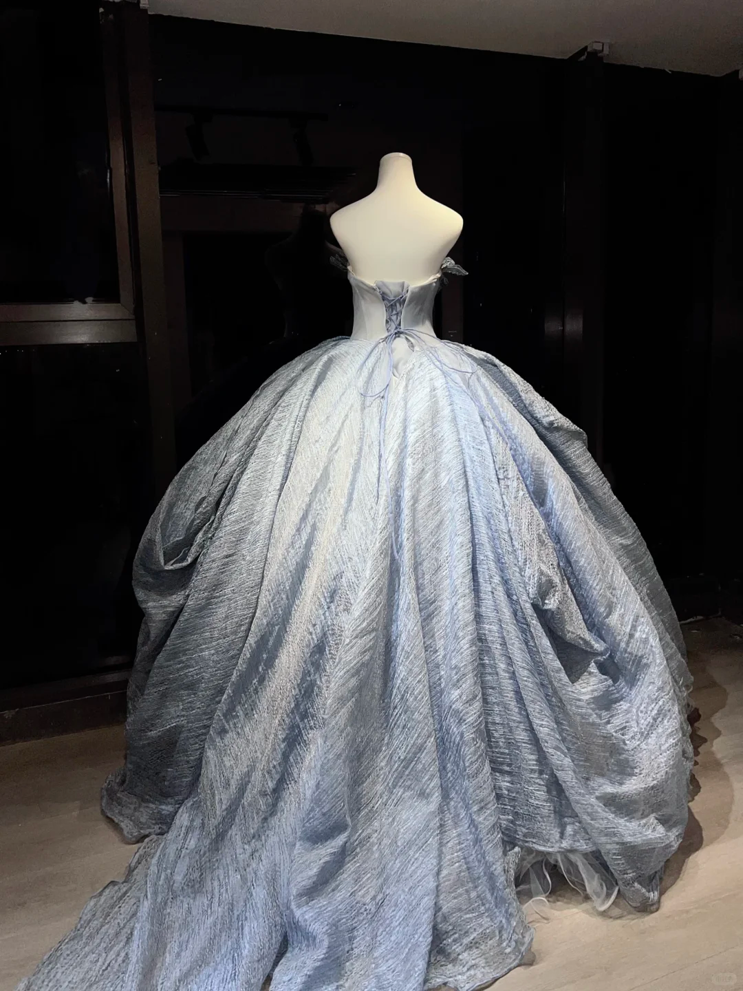 Dusty Blue Strapless Ball Gown Ruffled Corset Asymmetric Draped Tulle Cinderella Prom Dress  NV6945