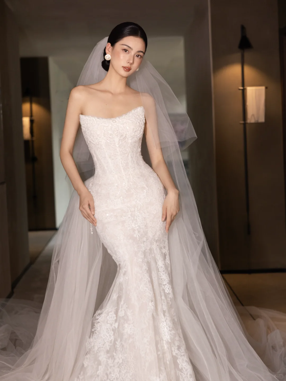 Sweetheart Strapless Lace Mermaid Wedding Dress Beaded Long Train Bridal Gown  NV7198