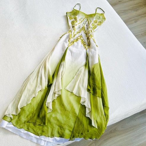 Green floral gradient chiffon long ball gown evening dress party dress nv4350