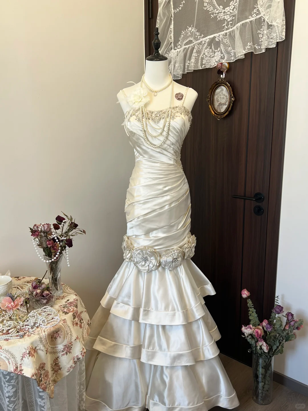 Robe de mariée longue en satin blanc ivoire à fleurs et perles, robe de soirée, nv4216
