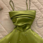 Robe de soirée mi-longue en satin à bretelles spaghetti verte/rouge/violet/bleue nv3206