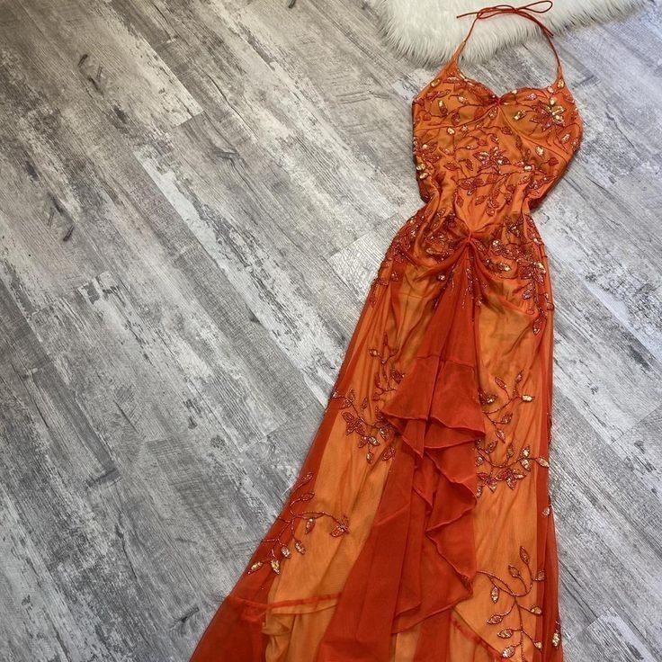 Orange Vintage Exquisite Beaded Strapless Spaghetti Strap Applique Long Elegant Ball Gown Party Dress Evening Dress Prom Dress nv3263