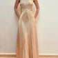 NiceVestidos – Exquisites, florales, perlenbesetztes Feenkleid, ärmellos, champagnerfarbenes Satin, A-Linie, bodenlanges Abendkleid mit Spaghettiträgern, Ballkleid NV5774