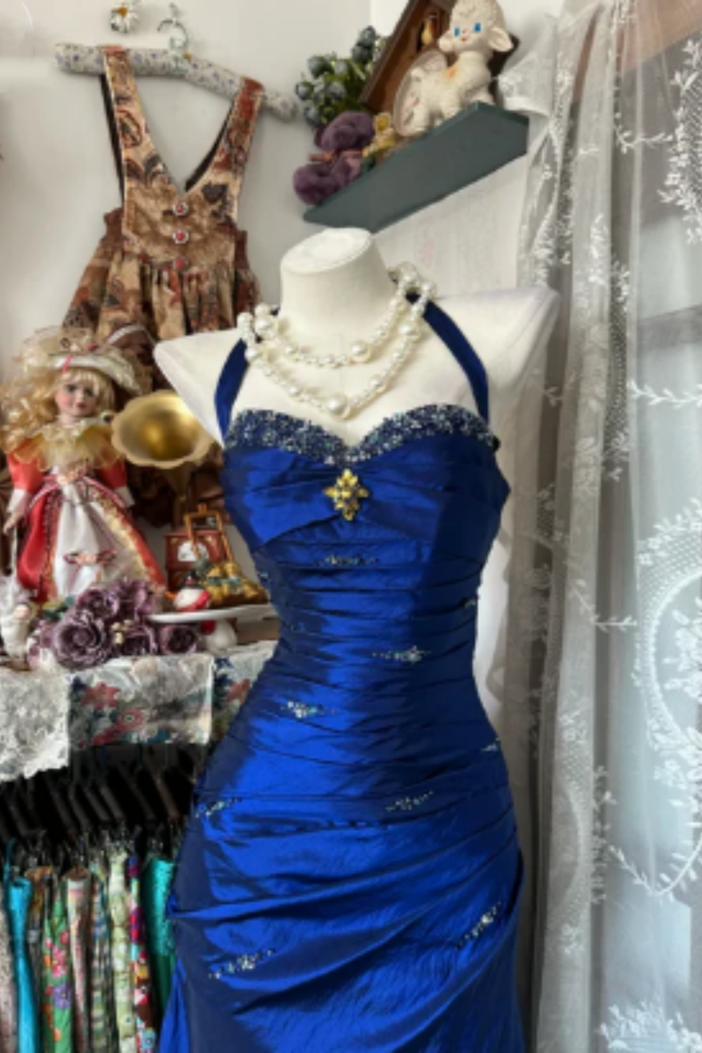 Elegantes langes Retro-Satinkleid NV6656