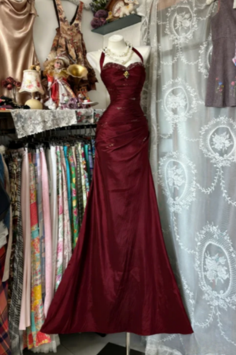 Elegantes langes Retro-Satinkleid NV6656