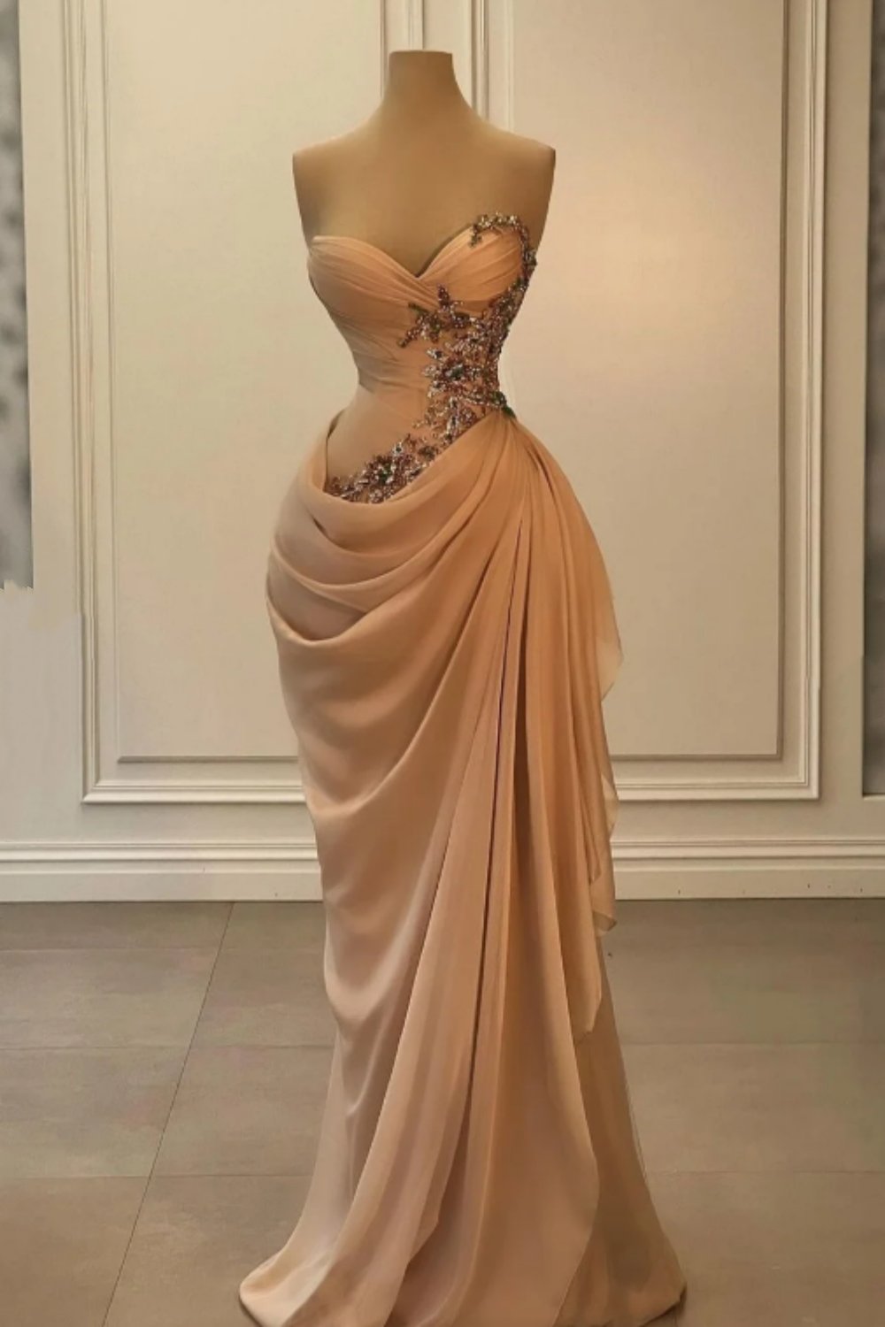 Burgundy velvet long dress with delicate beading NV6687