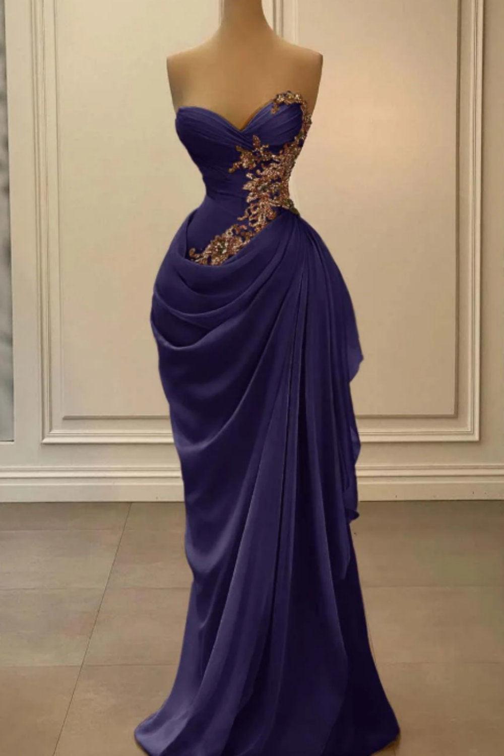 Burgundy velvet long dress with delicate beading NV6687