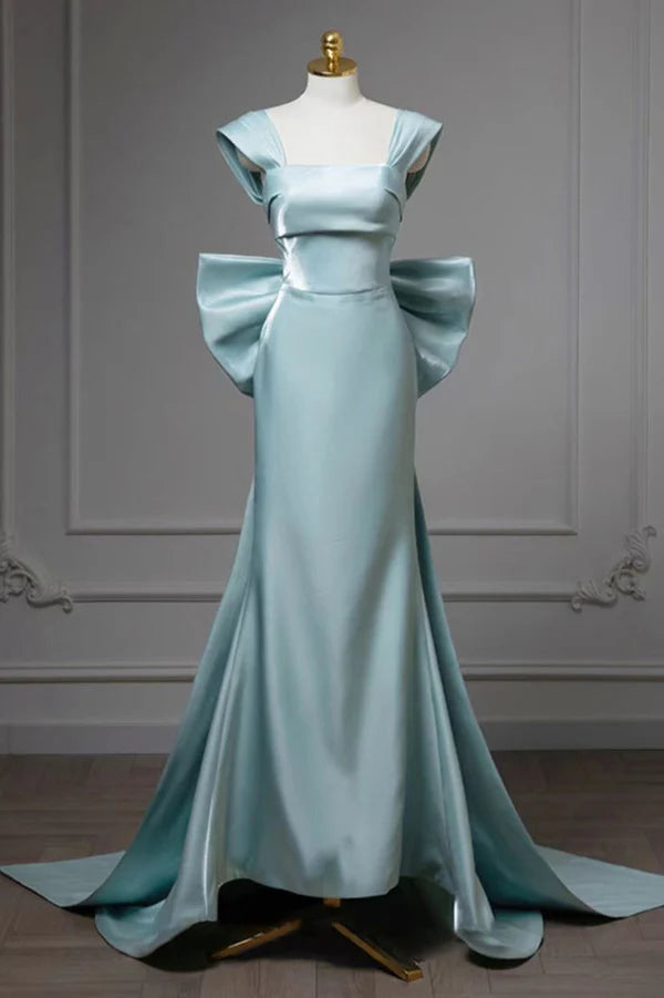 Green simple elegant mermaid bow satin long evening gown ball gown nv3036