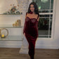 Red lace velvet elegant sexy maxi dress long prom dress evening gown party dress with red lace sleeves nv2667