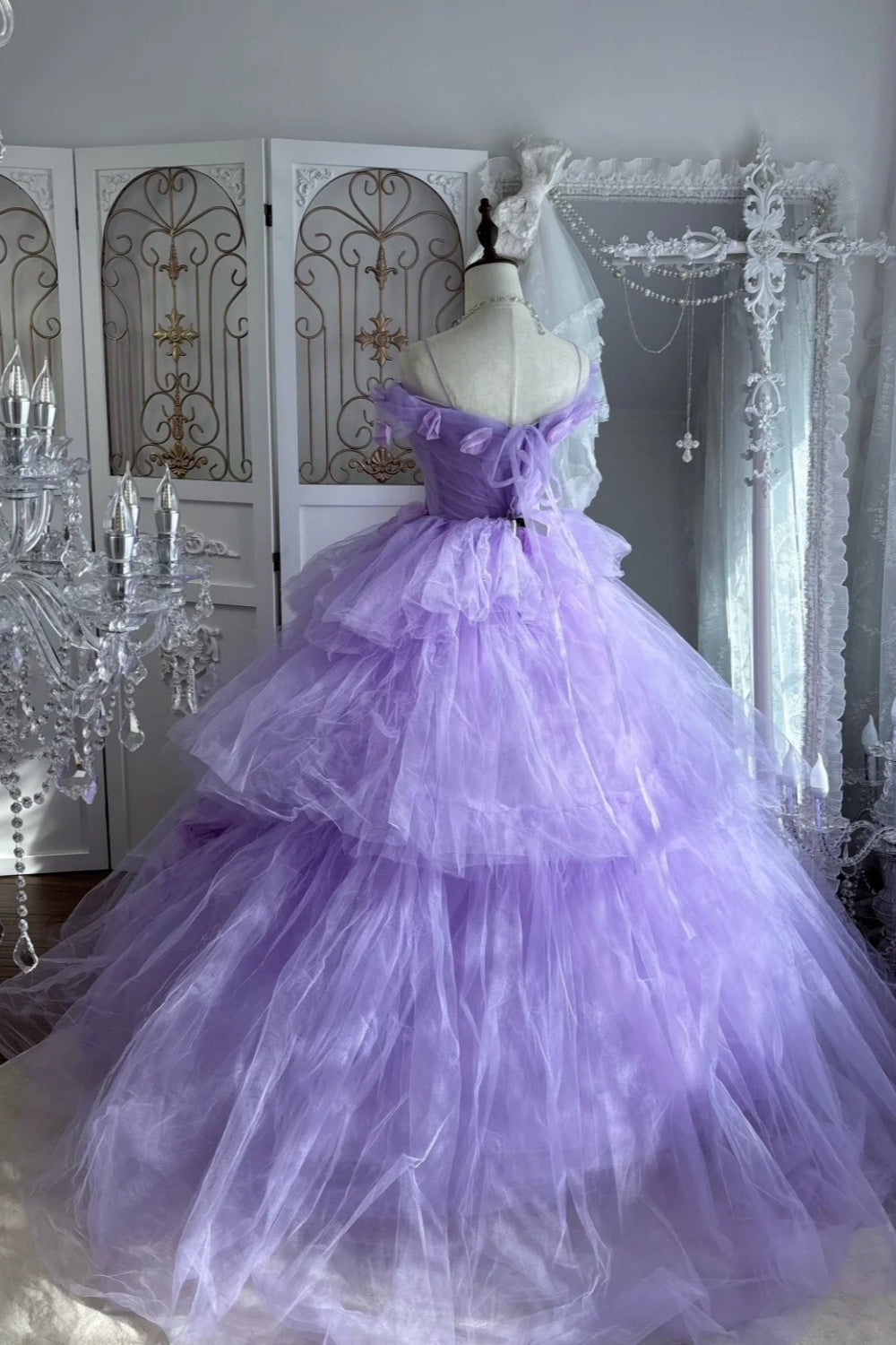 Wedding Essential Lavender Bridal Gown: 3D Rose Details & Flowy Train NV6842