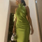 Robe de soirée longue en satin à bretelles élégantes et vertes nv3667