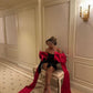 Robe courte noire à manches en ruban avec nœud rouge, mini robe de soirée, robe de soirée, robe de soirée, nv2742