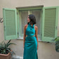 Robe de soirée longue en satin bleu paon, simple et élégante, tenue de bal, de mariage, nv3939