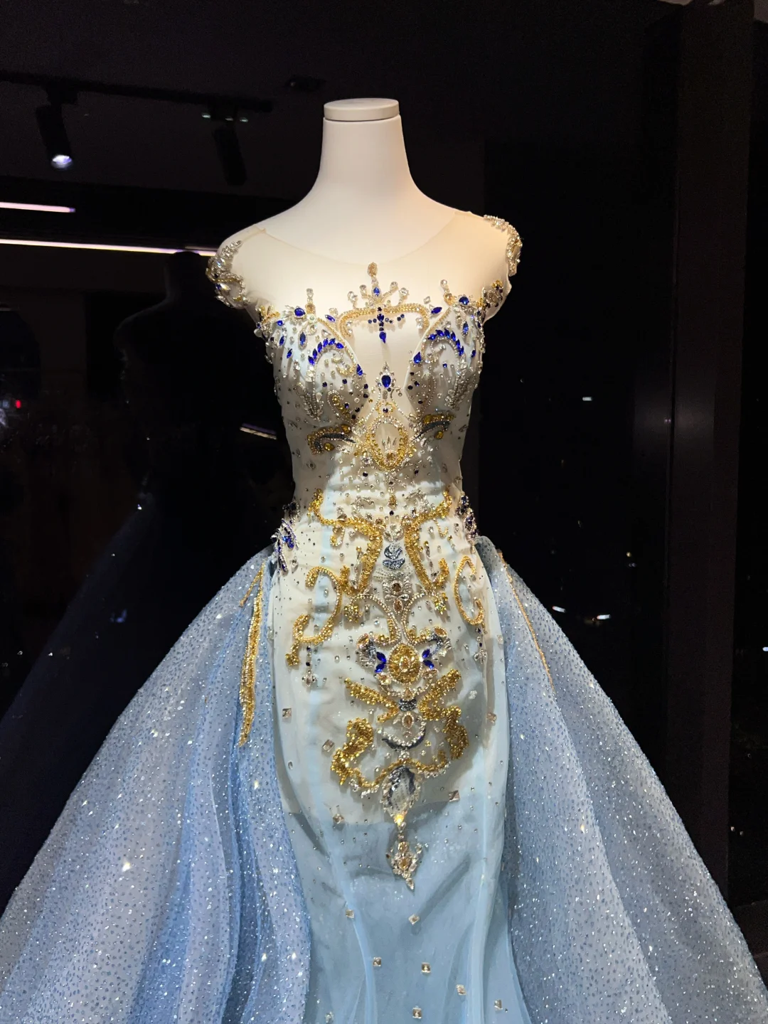 Light Blue Detachable Overskirt Rhinestone Mermaid Evening Gown  NV7092