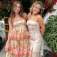 A-Line Floral Print Halter Long Prom Gown Tiered Formal Party Dress Maxi Dress nv2675