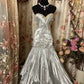 Robe de soirée sirène longue en satin argenté, élégante et élégante, avec perles, style vintage, style sirène, nv3763