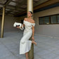 White off-shoulder simple elegant satin long ball gown evening dress party dress nv2342