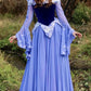 NiceVestidos – Rosa/Blaues langärmeliges Samt-Tüllkleid NV6005