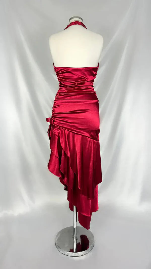 Robe de demoiselle d'honneur longue et fine en satin bordeaux vintage, dos nu, robe de soirée, robe de bal, nv4233