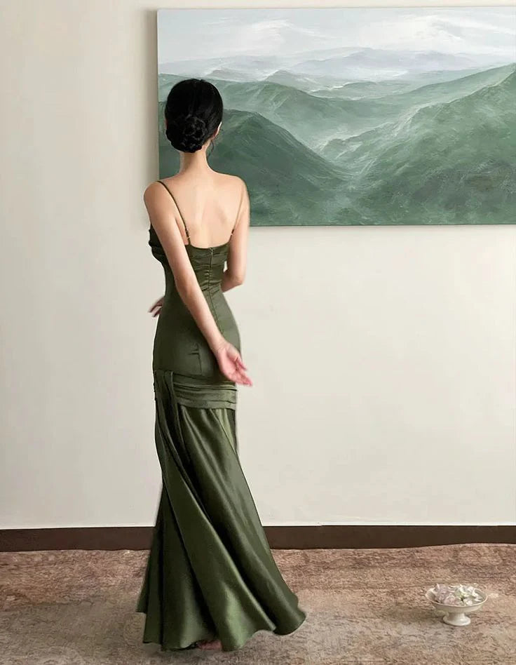 Grünes Satin Meerjungfrau Langes Herzausschnitt Abendkleid Ballkleid Partykleid nv1775