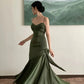 Grünes Satin Meerjungfrau Langes Herzausschnitt Abendkleid Ballkleid Partykleid nv1775