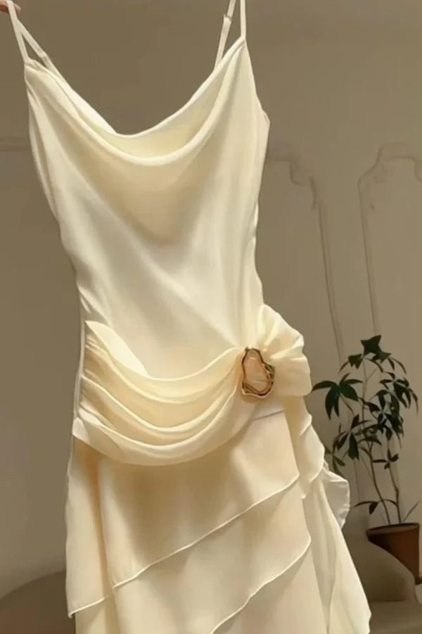 Ivory White Vintage Spaghetti Strap Long Chiffon Ball Gown Evening Dress Party Dress nv4161