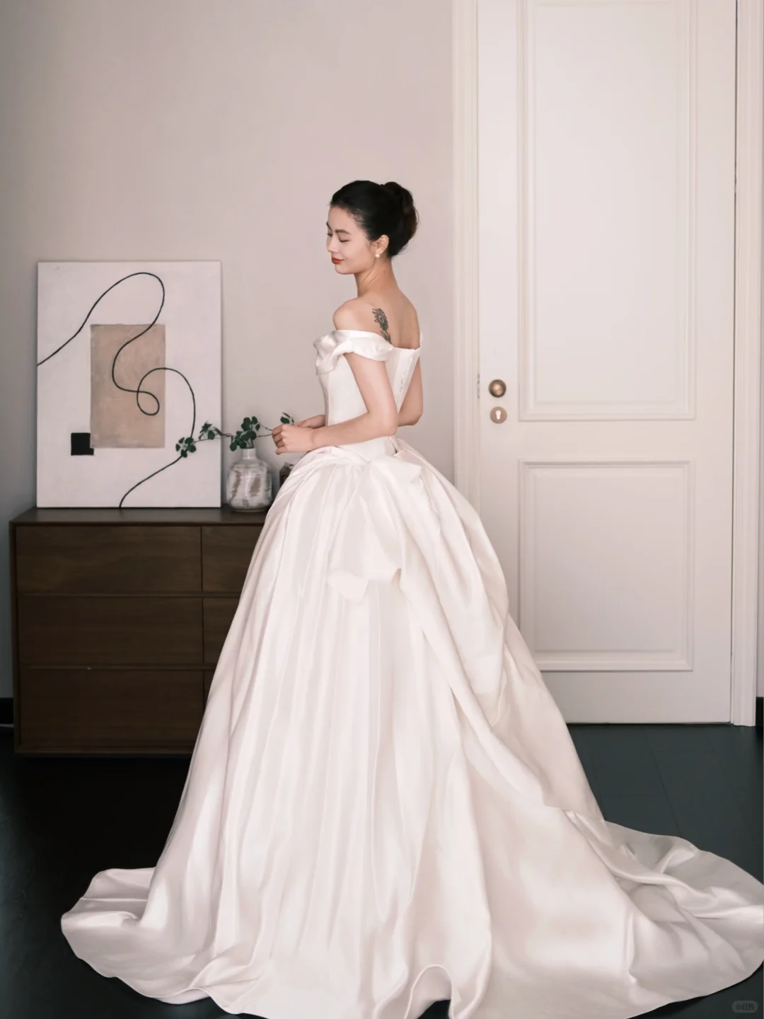 White Off The Shoulder Satin Ball Gown Wedding Dress  NV7228