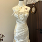 Robe de mariée longue en satin blanc ivoire à fleurs et perles, robe de soirée, nv4216
