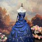 Navy blue exquisite beaded satin floor-length vintage long ball gown nv5151