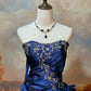Navy blue exquisite beaded satin floor-length vintage long ball gown nv5151