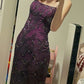 Purple Gorgeous Shiny Exquisite Beaded Spaghetti Straps Long Elegant Sexy Back Slit Satin Ball Gown Evening Dress nv3271