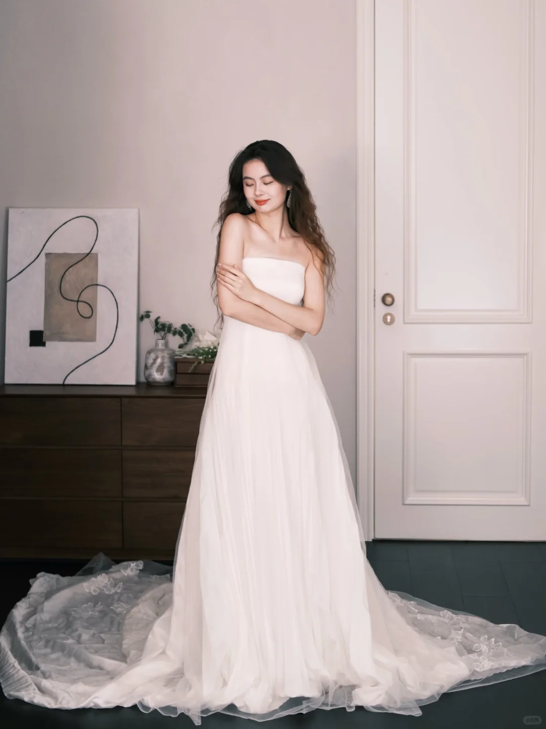 Strapless Pleated Tulle A Line Wedding Gown, Simple Bridal Dress  NV7344