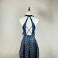 Robe de soirée courte en satin bleu à fleurs et perles, tenue d'anniversaire, nv4490