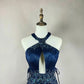 Robe de soirée courte en satin bleu à fleurs et perles, tenue d'anniversaire, nv4490