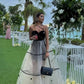 Fashion Black and White Tulle Rhinestone Long Tulle Ball Gown Evening Dress Wedding Guest Dress nv3221