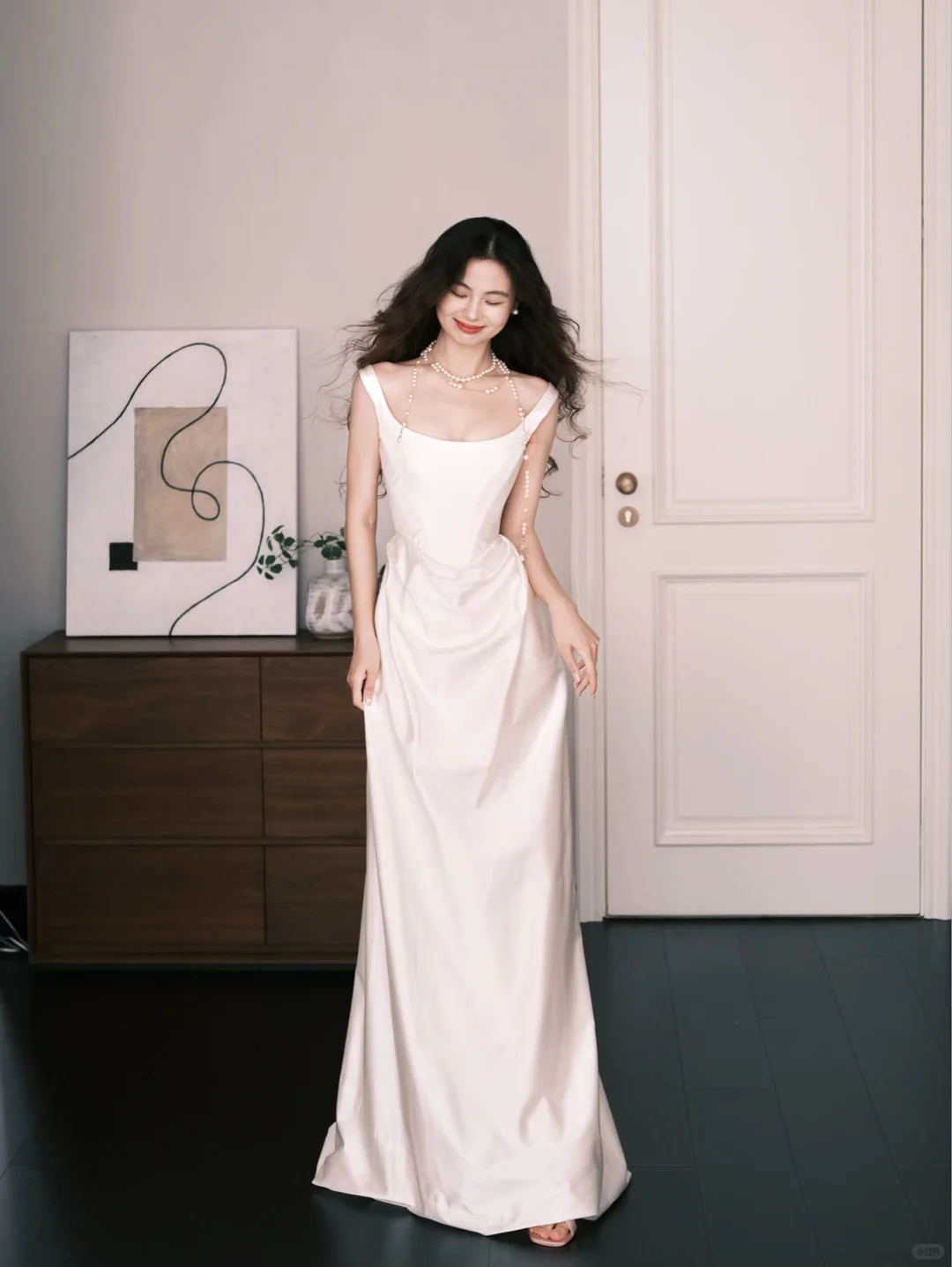 Square Neck Wide Strap Satin Bridal Gown, Minimalist A Line Wedding Dress  NV7266