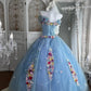 Robe de bal de princesse sans bretelles, motif floral 3D bleu clair, inspirée du jardin de Cendrillon (NV6844)