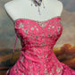 Robe de bal longue en satin rose vintage ornée de perles nv5146