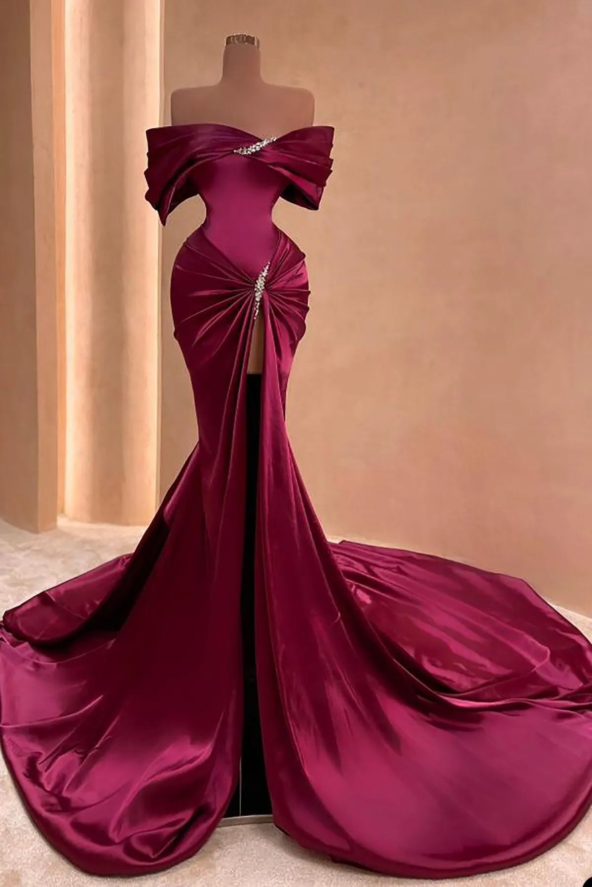 Robe de soirée longue en satin violet, élégante et exquise, perlée, longueur au sol, robe de bal traînante, robe de soirée nv2851