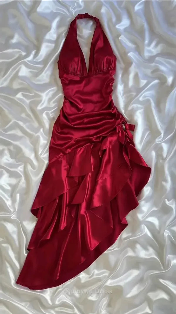 Robe de demoiselle d'honneur longue et fine en satin bordeaux vintage, dos nu, robe de soirée, robe de bal, nv4233