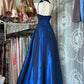 NiceVestidos – Ärmelloses, dunkelblaues, bodenlanges Abendkleid aus Satin in A-Linie, NV5772
