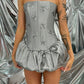 Silver Tube Top Bow Fashion Sweet Short Mini Homecoming Dress Party Dress nv2889